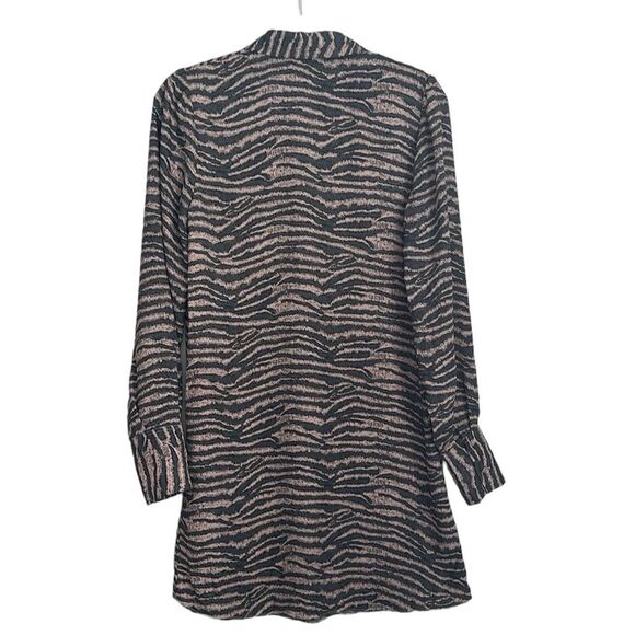 Joie Women's Brown Zebra Talma Long-Sleeve Button Mini Shift Shirt Dress Size S - Picture 3 of 9